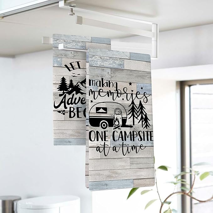 Camper RV Kitchen Dish Towels Set of 2, Making Memories One Campsite at Time Drying Hand Towel Baking Cooking Cloth, Camping Adventure Farmhouse Bathroom Home Decoration 18 x 26 Inches