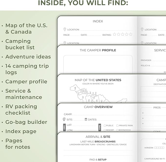 Clever Fox Camping Journal Pocket – Camping Log Book & Outdoor Adventure Journal – RV Travel Log Book – Gifts, Accessories & RV Essentials for Travel Trailers, 14 Trips, 3.7x5.7” (Cypress)