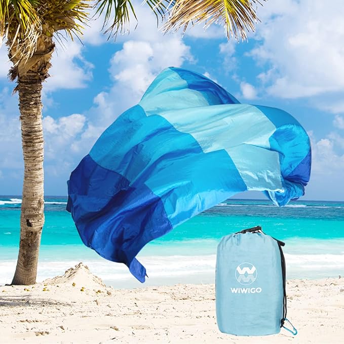 WIWIGO Beach Blanket Waterproof Sandproof Beach Mat 79" X 83"/10'x9'for 2-8 Adults Quick Drying Outdoor Picnic Mat Beach Accessories for Travel, Camping, Hiking