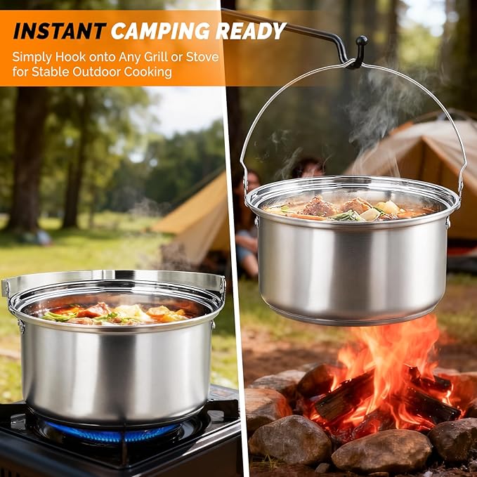 ROVSUN 34/10/6 pcs Camping Cookware Mess Kit, Lightweight Non-Stick Camping Cooking Pot and Pan Set with Stainless Steel Camping Gear Kettle Cup for Open Fire, Backpacking, Outdoor Cooking
