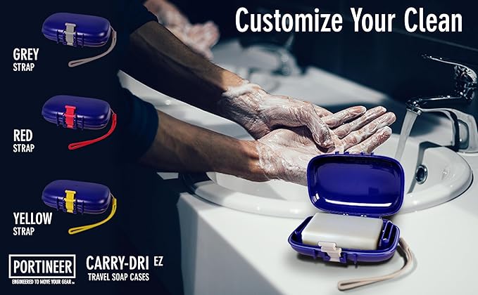 Carry-Dri EZ Travel Bar Soap Container & Dish - Dries with Patented Air Vents - Durable Leakproof Soap Holder - Compact Soap Bar Case - Ultimate Portable Soap Box for Traveling - Blue-Grey
