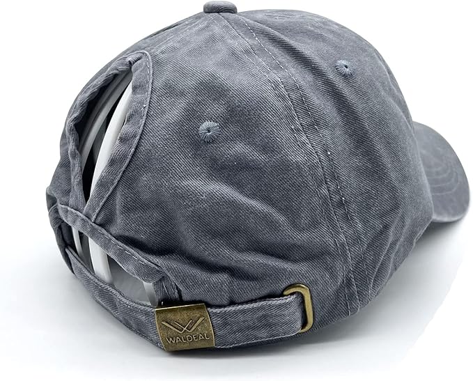 Waldeal Women's Embroidered Adjustable Ponytail Hat Low Profie Washed Baseball Cap