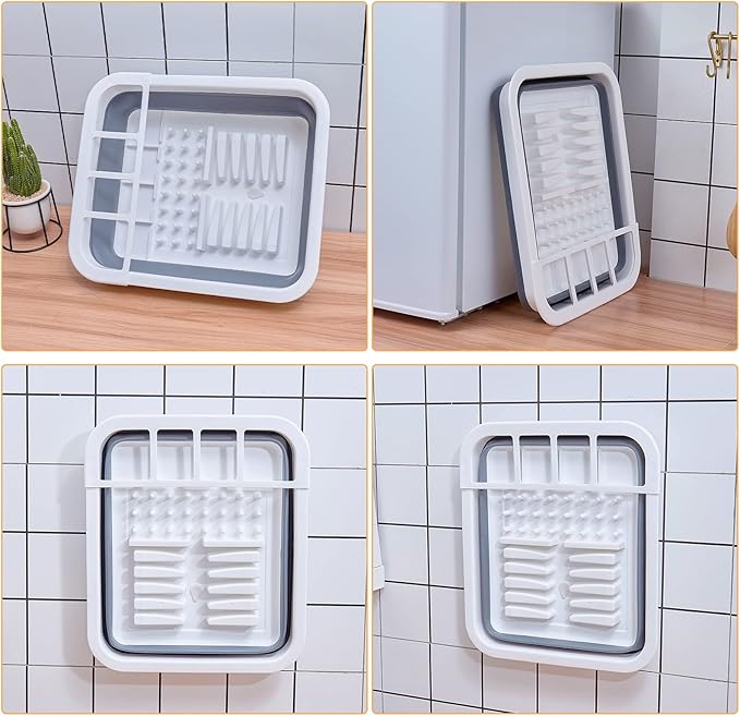 Goderewild Collapsible Dish Drying Rack with Rotating Drain & Plug,Space-Saving Dish Drainers for Kitchen Counter, Portable Dish Rack Over Sink Drying Dinnerware,Travel Trailer RV Camping Essentials