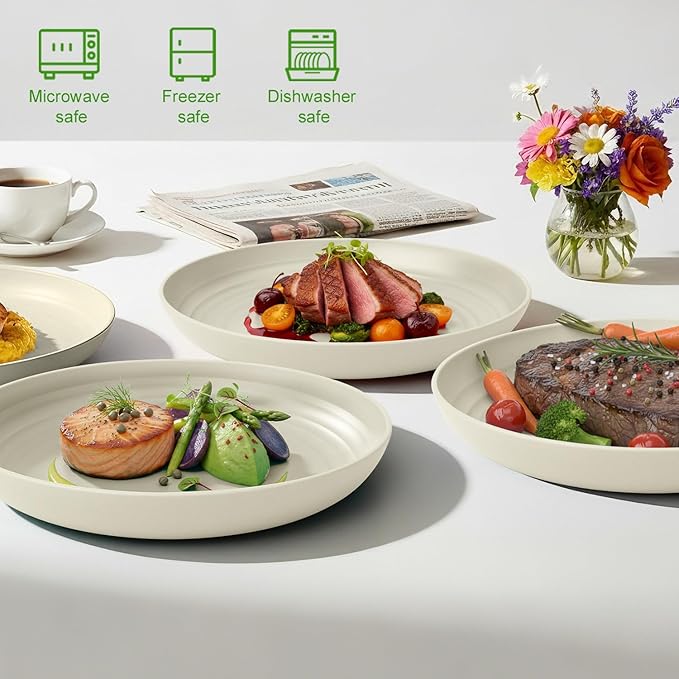 8 Inch Small Plates Set of 6, Wheat Straw Unbreakable Dinner Plates, Reusable Plastic Plates for Appetizer, Microwave Safe, Dishwasher Safe, Ideal for Daily Use, Snacks, LightGrey