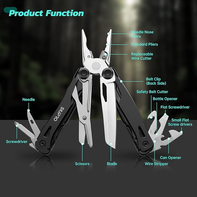 SIUPRO Multitool Pocket Knife for Men Women, Tactical Multi-Tool Pliers, Scissors with Clip, Nylon Sheath, All Safety Locking, Multipurpose Camping Survival Gear, Gifts Ideas