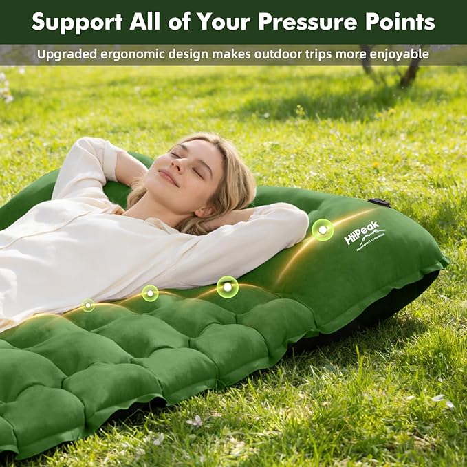 HiiPeak Camping Sleeping Pad, Suede Top Camping Mat with Pillow, Built-in Foot Pump Inflatable Sleeping Pads Compact for Camping Backpacking Hiking Traveling Tent