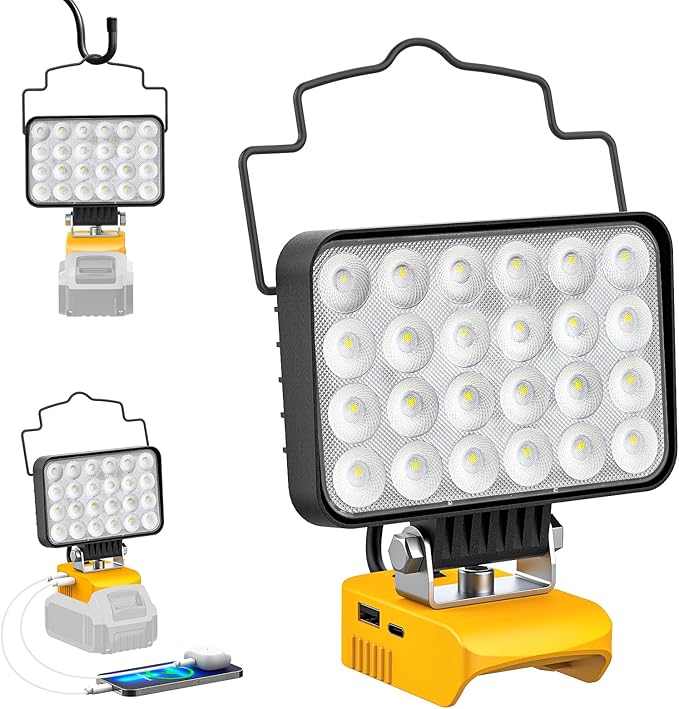 Ecarke LED Work Light Compatible with DeWALT Battery, Ecarke 20v Work Light with Low Voltage Protection, 130W 13000Lumen Portable Light, USB & Type-C Charging Port Cordless Light for Job Site Outdoor