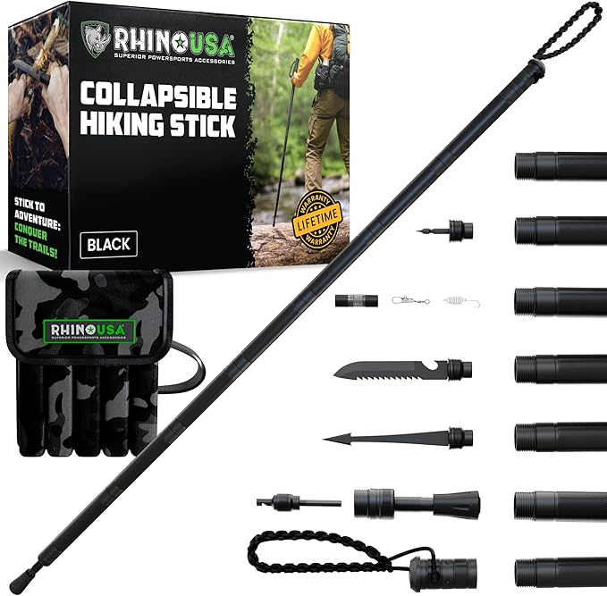 Rhino USA Tactical Hiking Stick with Integrated Survival Kit – Essential Camping Gear for Hiking & Trekking – Durable Tactical Gear for Outdoor Adventures