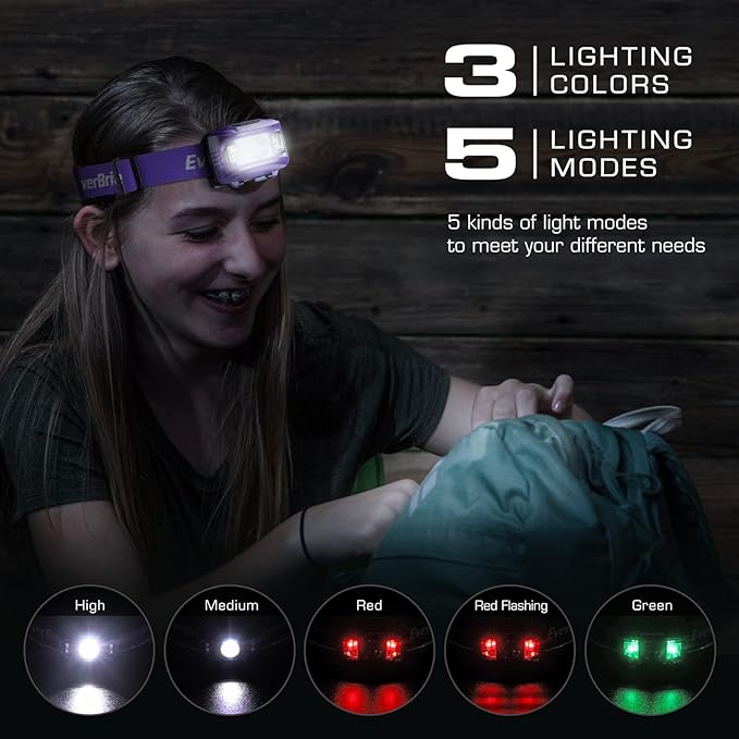 EverBrite Headlamp, 2 Pack Kids Headlamp with Red Light and Memory Function, Head Lamp for Adults and Kids with 5 Modes, Bright Headlamps for Camping, Running, Christmas Gifts, Batteries Included