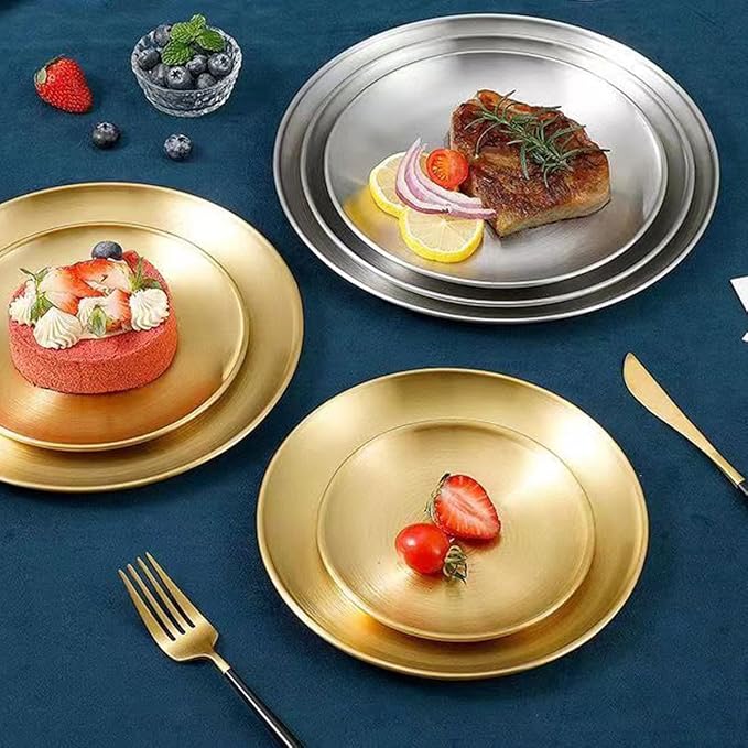 Stainless Steel Plates Set of 2 Metal Dishes Dinner Tray 5.5 Inch for Snack,Nut, candy,Camping Plate, Shatterproof Dishwasher Safe