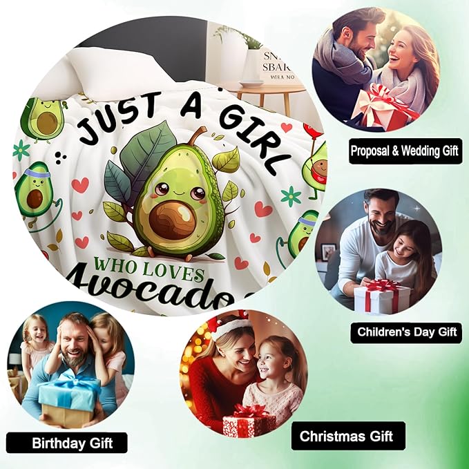 Cute Avocado Blanket Cartoon Avocados Throw Blankets Soft Fruit Avocado Plush Stuff Blankets Best Christmas Birthday Gifts for Girls Women Kids Adults 60"x50"