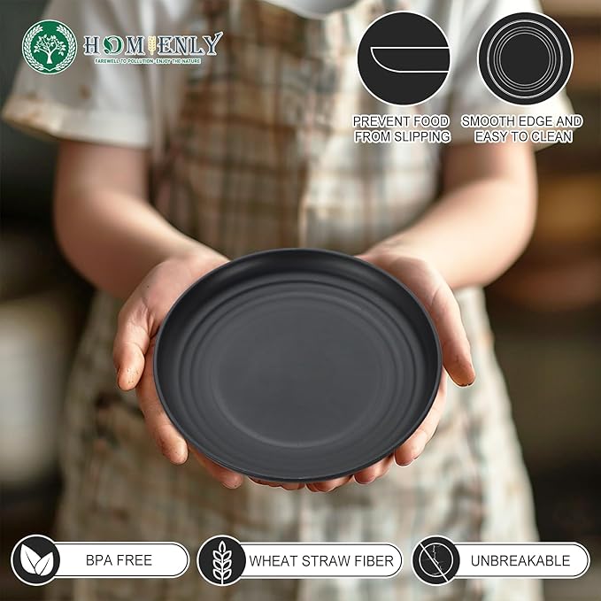 Homienly Black Small Plates | 5.7" Unbreakable Melamine Appetizer & Dessert Plates, Chic Wheat Straw Salad Plates | For Sushi, Cocktails, Bread & Side Dishes -Set of 8, Black