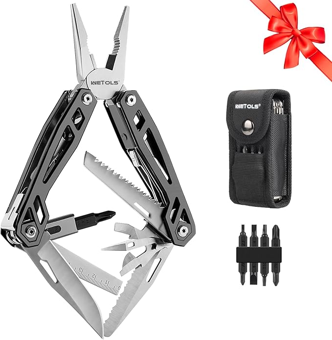 Father‘s Day Gifts for Men Dad Him, WETOLS 21-in-1 Multitools with Pocket Knife, Stainless Steel Self-locking Pliers with 8 Screwdriver Bits, Multi Tool Survival Gear, EDC Knife with Pouch for Outdoor