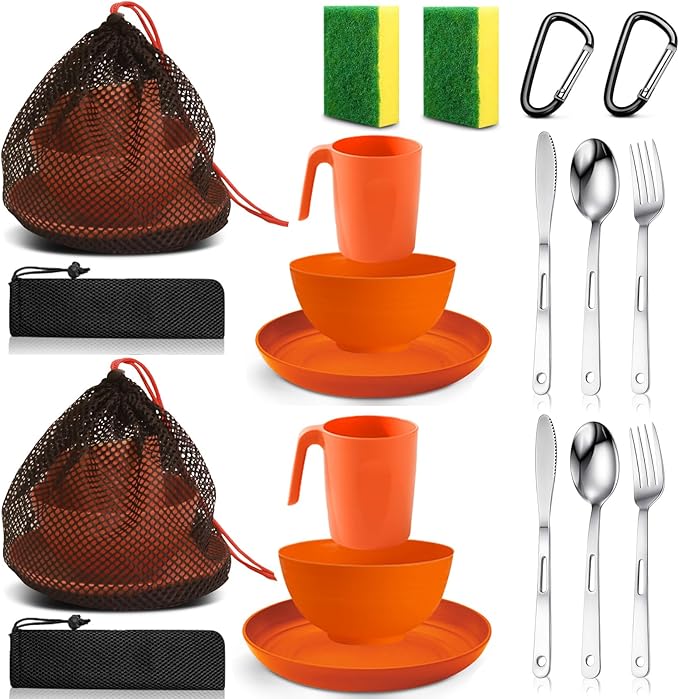 Scout Camping Mess Kit for Person Boy Scout Dishes Set Girl Scout Mess Kit with Mesh Bag Reusable Light Weight Eating Utensils Plastic Camping Cutlery Set for Travel Camp