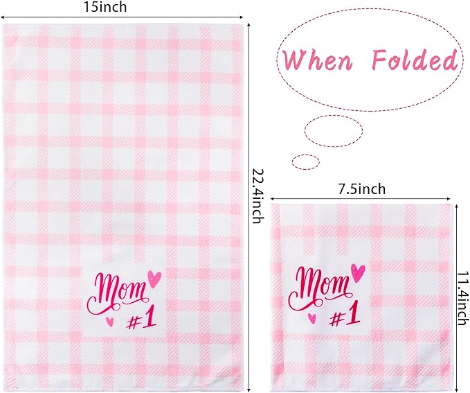 R HORSE 5Pcs Best Mom Kitchen Dish Towel Set Mother Pink Floral Absorbent Drying Dish Tea Towels Bar Hand Dishcloths Kitchen Rag Happy Mother's Day Decor for Bathroom Home Housewarming Supplies