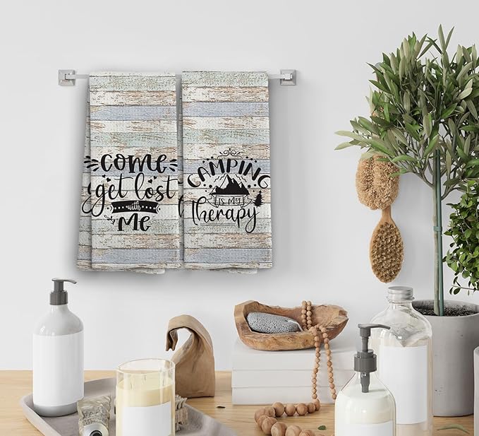 Camp Towel, Camping Kitchen Towels, Camping Decor for Camper, Gifts for Campers, Camping Gifts for Women Men, Camping is My Therapy RV Decorations for Inside Camper, Set of 2, 16x24