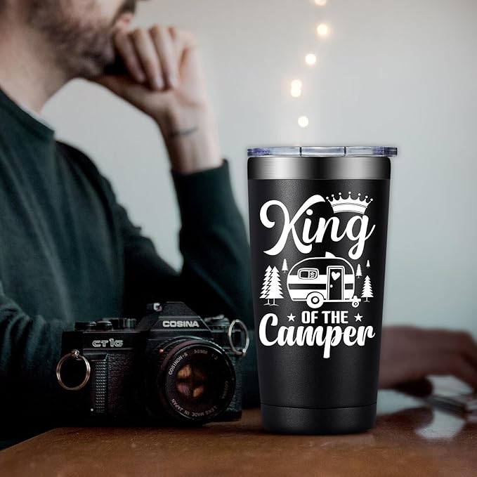 RV Camping Gifts for Men Women - Cool Christmas Gifts for RV Owners - Gift Ideas for Enthusiasts, Owners, Outdoors, Camping - King of the Camper - 20oz Tumbler