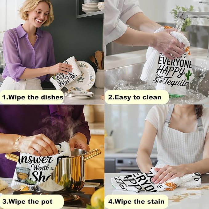 2PCS Tequila Gifts, Funny Waffle Weave Kitchen Towels, Tequila Accessories, Cute Decorative Dish Towels Sets, Housewarming Gift, Mexican Gift for Women Men Cinco De Mayo Decorations