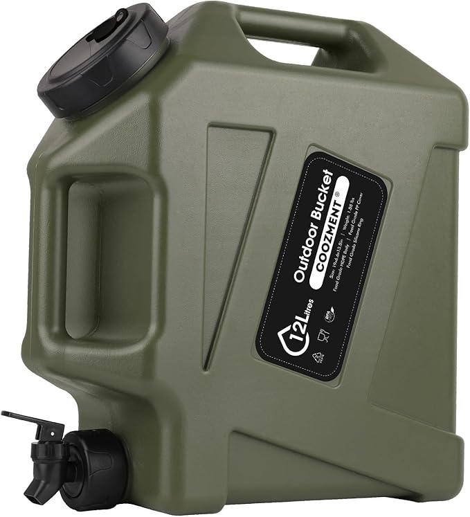 COOZMENT 3.2 Gallon/5 Gallon Water Containers with Spigot, BPA Free Water Jug, Military Green Water Tank, Multifunction Water Storage Containers for Camping Outdoor Hiking,Emergency Stroage