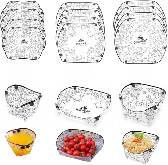 MIUPOO Collapsible Bowl Plate Cup Set,Portable Mess Kit,Food Grade Material Free Folding Plate for Lunch Family Picnic,Collapsible Set of 12, 3 Sizes.