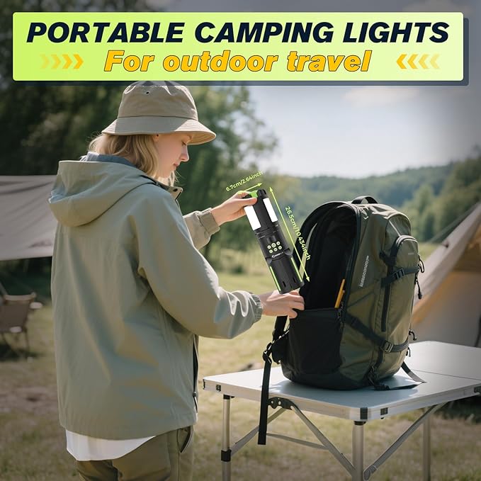 SakerPlus Portable Camping Lights with Stand, 5000LM Rechargeable LED Flashlight, 9 Color Modes, Collapsible Camping Lantern Tent Light with Magnetic Base for Power Outages, Camping & Emergency(Green)
