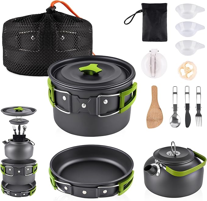 aiGear Camping Cooking Set Cookware Mess Kit with Storage Bag Pot Pan Set Camping Accessories for Outdoor Camping Hiking Picnic Portable and Lightweight Aluminum