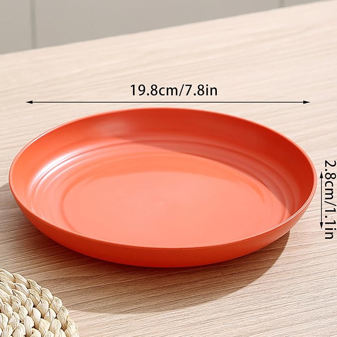 Wheat Straw Plates, Unbreakable Dinner Plates Set of 4, Plastic Plates Reusable, Dishwasher & Microwave Safe, Lightweight Salad Plates for Camping/Kitchen (Orange)
