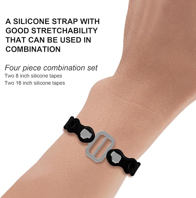 Modular Straps, Safety Strap Set to Secure Splits, 70 pound load, 8" and 16" lengths, Flexible Multi-Tool, Wearable Gadget for Outdoor Adventure, Survival, Camping, Travel (4-Pack) (Black)