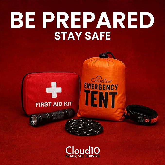CloudTen Emergency Tent: Lightweight 2 Person Survival Tent with Multi-Function Paracord Bracelets - Essential Survival Gear & Bug Out Bag Items for Preppers, Hikers, Survivalists, Campers, Boy Scouts