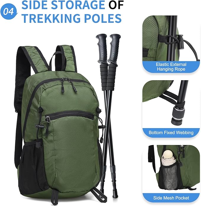 Hiking Daypack Packable, Camping Backpack Water Resistant Lightweight Polyester for Men Women Travel Outdoor