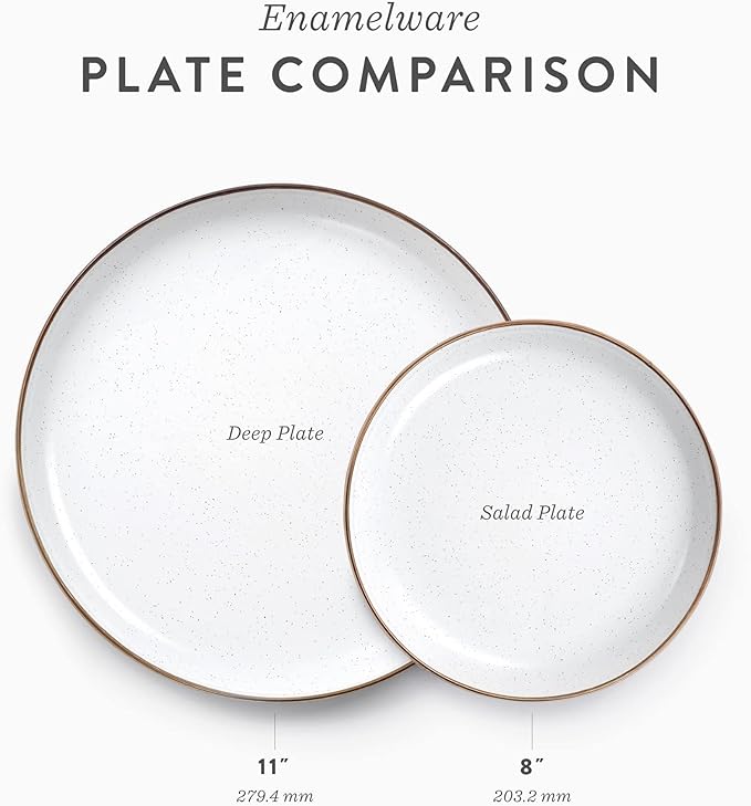 Barebones Enamel Deep Plate - Set of 2 Dinner Plates - Hand-Finished Baked Stainless Steel Trim Plate Set - Camping Kitchen and Dish Set (Eggshell)