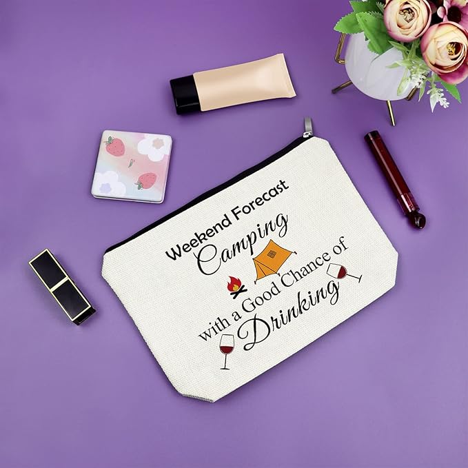 Sazuwu Happy Camper Gifts for Women Graduation Retirement Makeup Bag Cosmetic Organizers Travel Pouch Camper Lover Vacation Christmas Birthday Present Camping Essentials for Adults