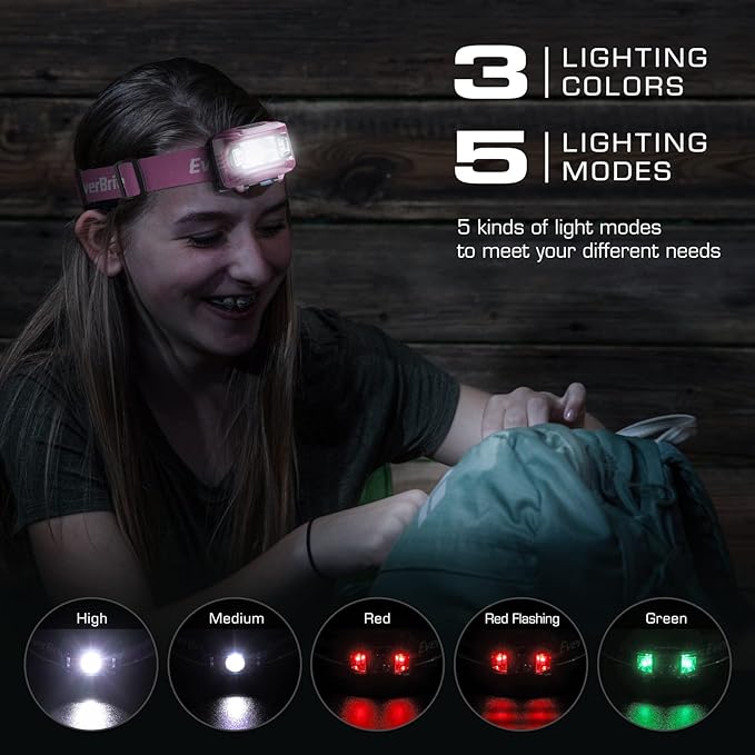 EverBrite Headlamp, 2 Pack Kids Headlamp with Red Light and Memory Function, Head Lamp for Adults and Kids with 5 Modes, Bright Headlamps for Camping, Running, Christmas Gifts, Batteries Included