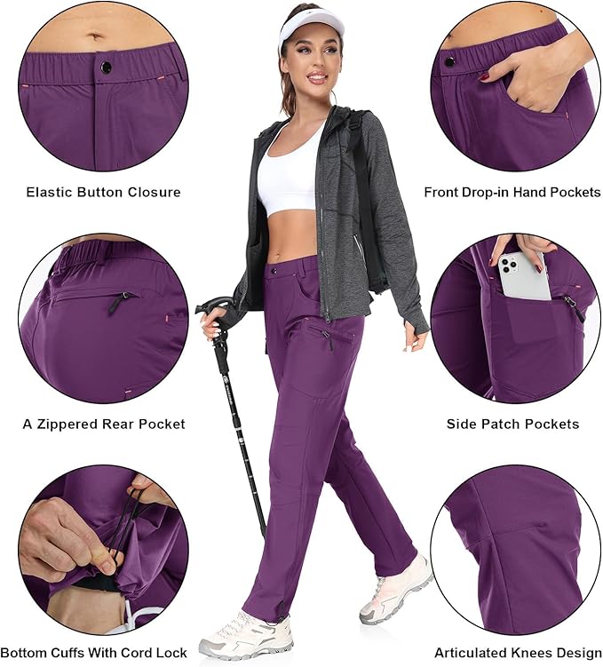 GymBrave Women's Hiking Cargo Pants Quick Dry Outdoor Camping Capris Water Resistant UPF 50 with Zipper Pockets