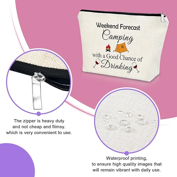 Sazuwu Happy Camper Gifts for Women Graduation Retirement Makeup Bag Cosmetic Organizers Travel Pouch Camper Lover Vacation Christmas Birthday Present Camping Essentials for Adults