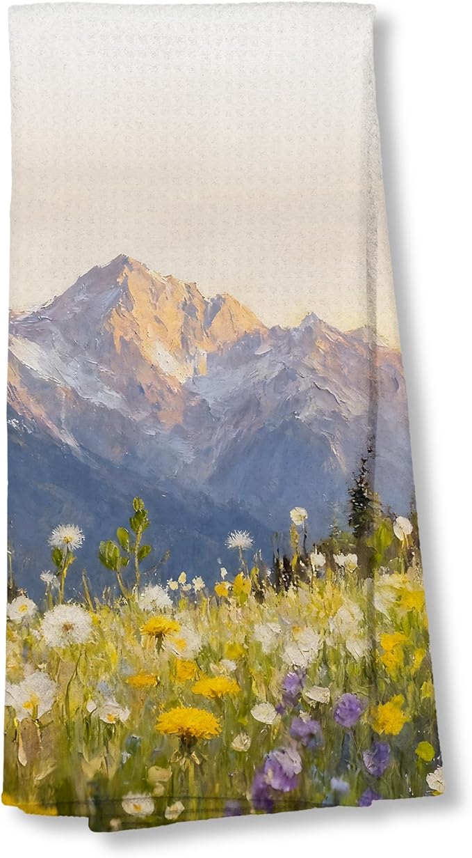 Abstract Colorful Mountain Flower Kitchen Towels 16x24 Inch, Floral Bathroom Decor，Aesthetic Landscape Floral Kitchen Towels,Bathroom Gifts for Women Men