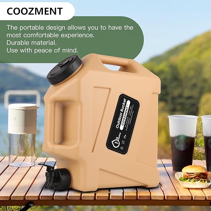 COOZMENT 3.2 Gallon/5 Gallon Water Containers with Spigot, BPA Free Water Jug, Military Green Water Tank, Multifunction Water Storage Containers for Camping Outdoor Hiking,Emergency Stroage