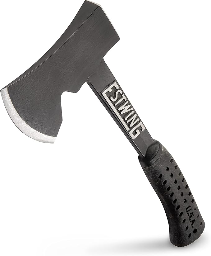 ESTWING Camper's Axe - 14" USA Made Black Hatchet with Tent Stake Puller & Shock Reduction Grip - EB-25A