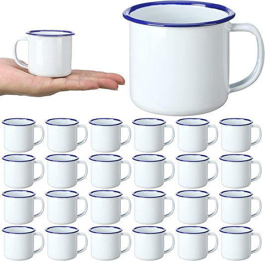 Yinder Mini Enamel Camping Coffee Mugs Metal Small Classic Portable White Campfire Mugs Bulk Vintage Cups with Handle for Coffee Tea Picnic Travel Indoor Outdoor Activities (24 Pcs,4 oz)
