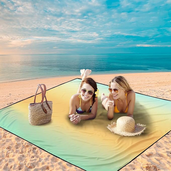 WIWIGO Beach Blanket Waterproof Sandproof Beach Mat 79" X 83"/10'x9'for 2-8 Adults Quick Drying Outdoor Picnic Mat Beach Accessories for Travel, Camping, Hiking