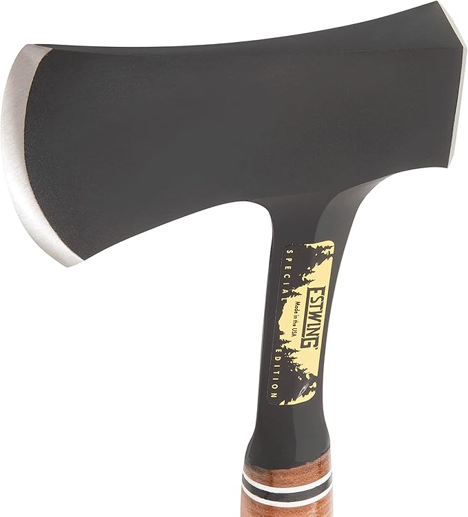 ESTWING Sportsman's Axe - 14" USA Made Special Edition Camping Hatchet with Forged Steel Construction & Genuine Leather Grip - E24ASEA