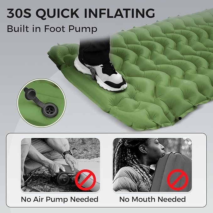 KingCamp Sleeping Pad for Camping, Ultralight Connectable Inflatable Sleeping Pad Camping Mattress with 6.3" Built-in Pillow & Foot Pump for Backpacking Hiking Tent Cot