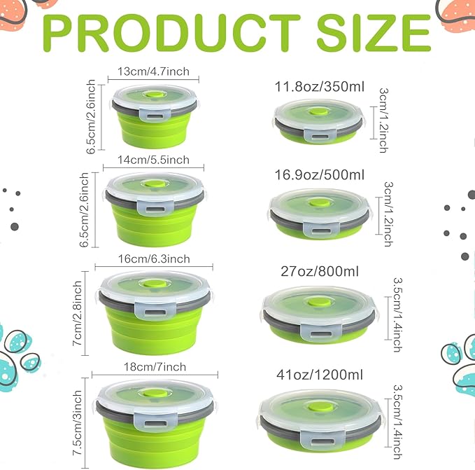 Suclain 4 Pcs Collapsible Bowls with Lids Silicone Camping Food Storage Container Expandable Folding Salad Lunch Box Travel Container for Hiking Camping