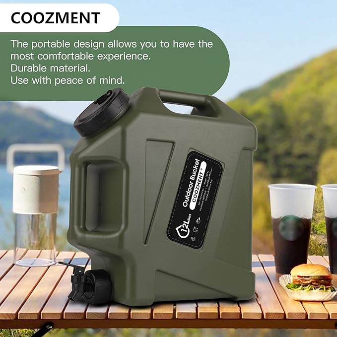 COOZMENT 3.2 Gallon/5 Gallon Water Containers with Spigot, BPA Free Water Jug, Military Green Water Tank, Multifunction Water Storage Containers for Camping Outdoor Hiking,Emergency Stroage
