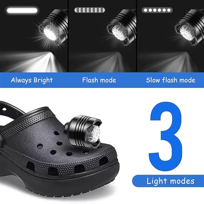 Rechargeable Headlights for Clog 2PCS, Flashlight Clog Charm Attachment Accessories for Shoes with 3 Light Modes for Dog Walking, Camping, Running, Suitable for Adults Kids Boys Girls Men Women