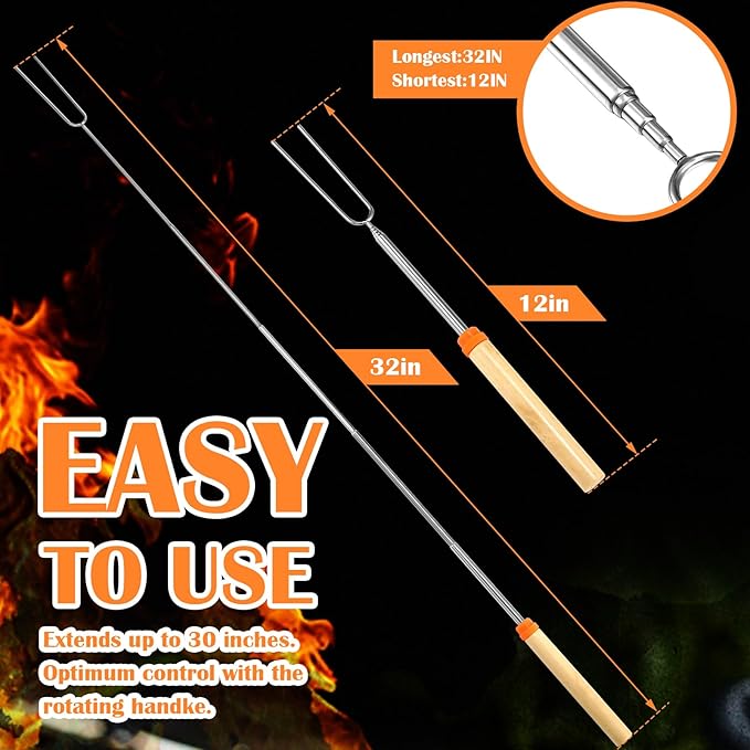 250 Pack 32 Inch Marshmallow Roasting Sticks Bulk, Smores Skewers for Fire Pit Kit, Hot Dog Camping Skewers Accessories Campfire Marshmellow Extendable Forks Bbq Tools Smores Sticks