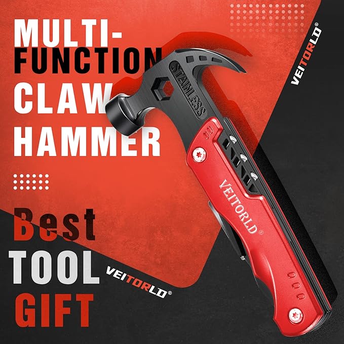 VEITORLD Gifts for Men Women Fathers Day, Anniversary Birthday Gifts Ideas for Dad Grandpa Him, All in One Tools Hammer Multitool, Camping Accessories Survival Gear, Unique Fishing Hunting Tools Gifts