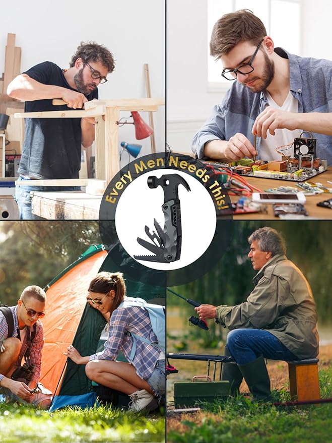 Fathers Day Dad Gifts from Daughter Son Wife, 13 in 1 Hammer Multitool, Cool Camping Accessories Survival Tools, Unique Birthday Present Ideas Gifts for Men, Husband, Grandpa, Step Dad, Him