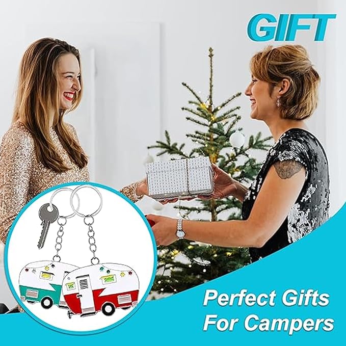 2 Pack Camper Keychain Set Happy RV Camper Keyring Couples Camping Accessories for Men Women Travel Trailers