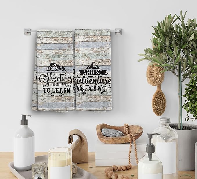 Camping Dish Towels, Camping Gifts, Adventure Time Kitchen Towels, Camping Decorations Hand Towels, Retirement Gift for Women Men, and so The Adventure Begins Tea Towels, Set of 2, 16x2